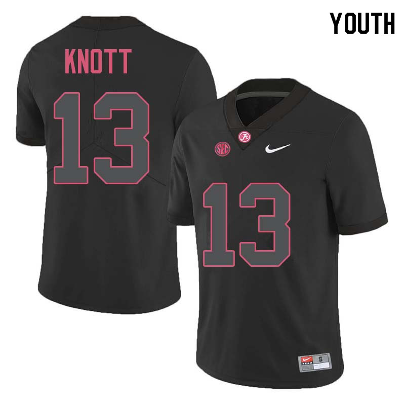 Alabama Crimson Tide Youth Nigel Knott #13 Black NCAA Nike Authentic Stitched College Football Jersey XF16H88IT